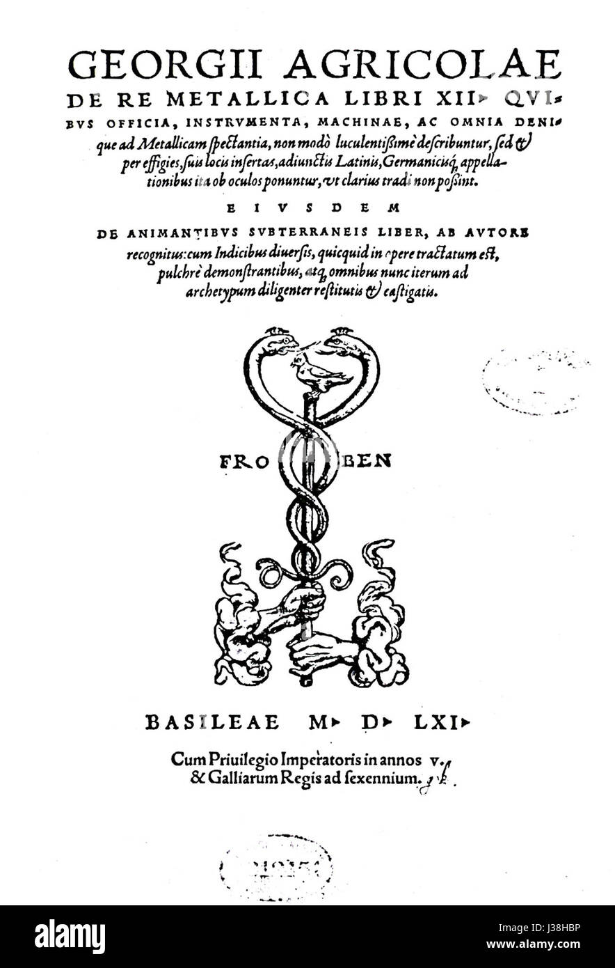 Page de titre De re metallica (1556) 2 Banque D'Images