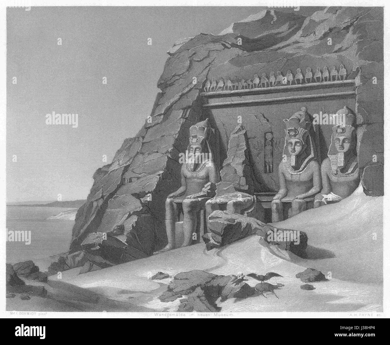 Le Felsentempel von Abu Simbel (temples d'Abu Simbel) est un célèbre site archéologique égyptien, avec des temples monumentaux sculptés dans une montagne. Ces temples ont été construits par Ramsès II et sont dédiés aux dieux égyptiens. Banque D'Images