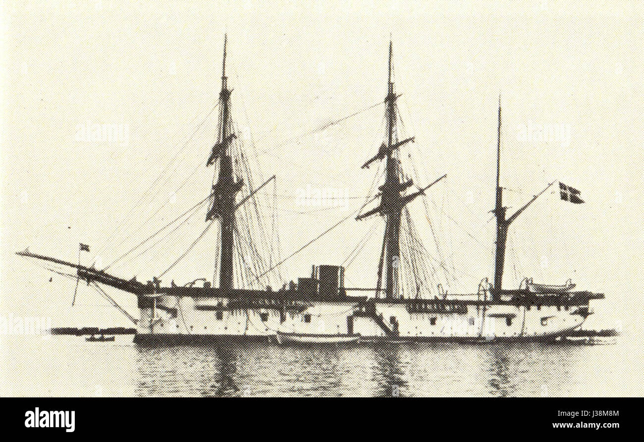 Photographie ou dessin du croiseur danois Fyen, construit en 1898. Le navire faisait partie de la marine danoise et a servi dans diverses opérations navales à son époque. Banque D'Images