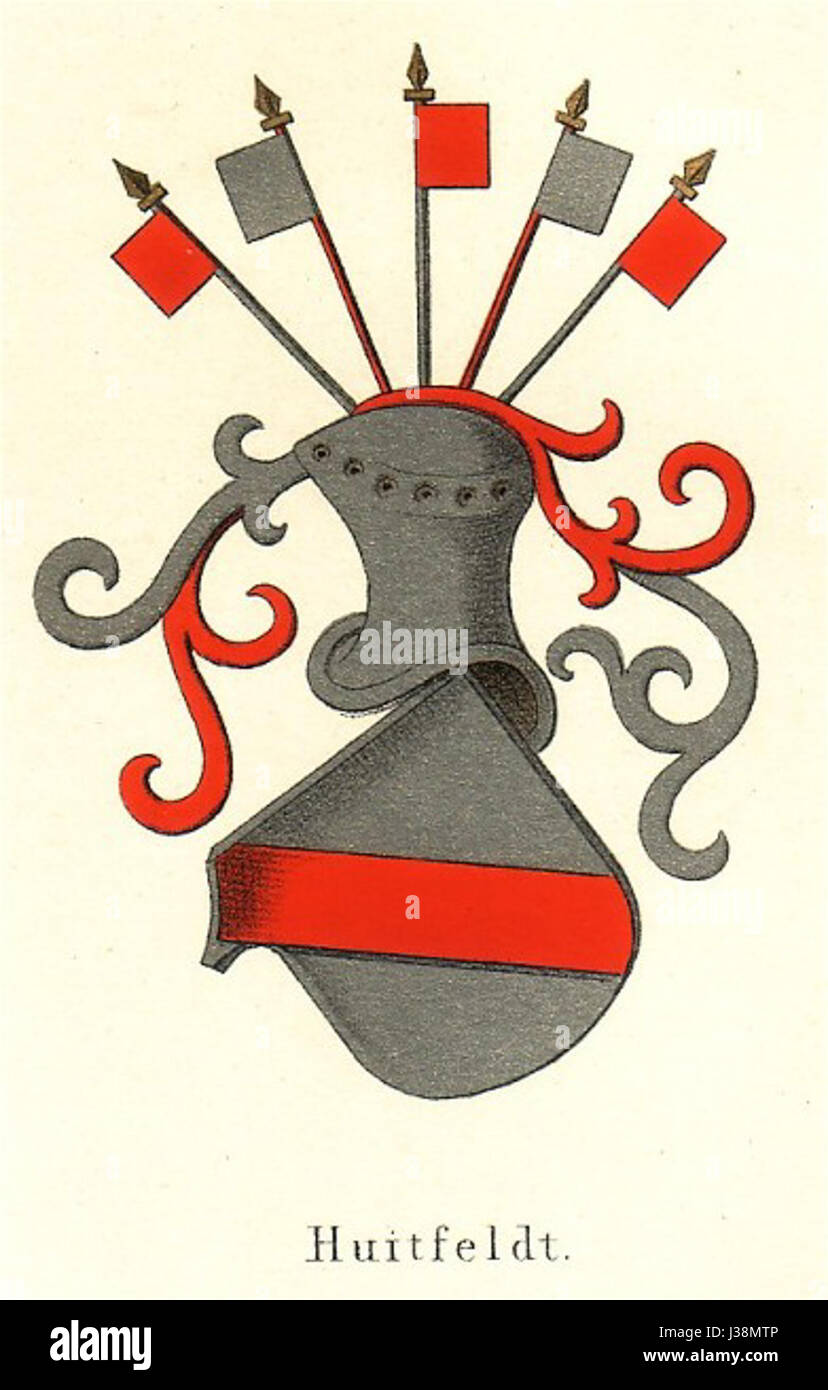 Les armoiries Huitfeldt sont un symbole héraldique associé à la famille Huitfeldt, une famille noble éminente au Danemark et en Norvège. Banque D'Images