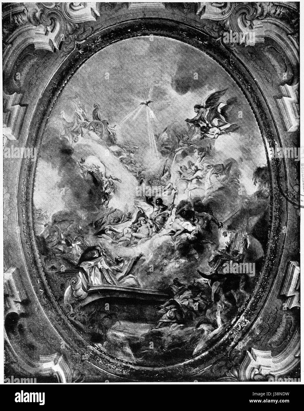 La fresque du dôme de l'église San Giovanni Decollato à Rome représente des scènes religieuses, mettant en valeur les techniques de l'art baroque et la beauté architecturale de cette église historique. Banque D'Images