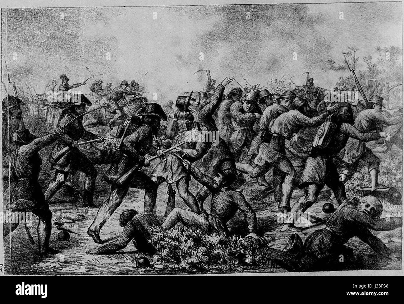 La bataille de Yatay est un engagement militaire important pendant la guerre du Paraguay (1864-1870), où les forces paraguayennes sont vaincues par les troupes brésiliennes. Cette bataille faisait partie d'un conflit plus vaste entre le Paraguay, le Brésil, l'Argentine et l'Uruguay. Banque D'Images