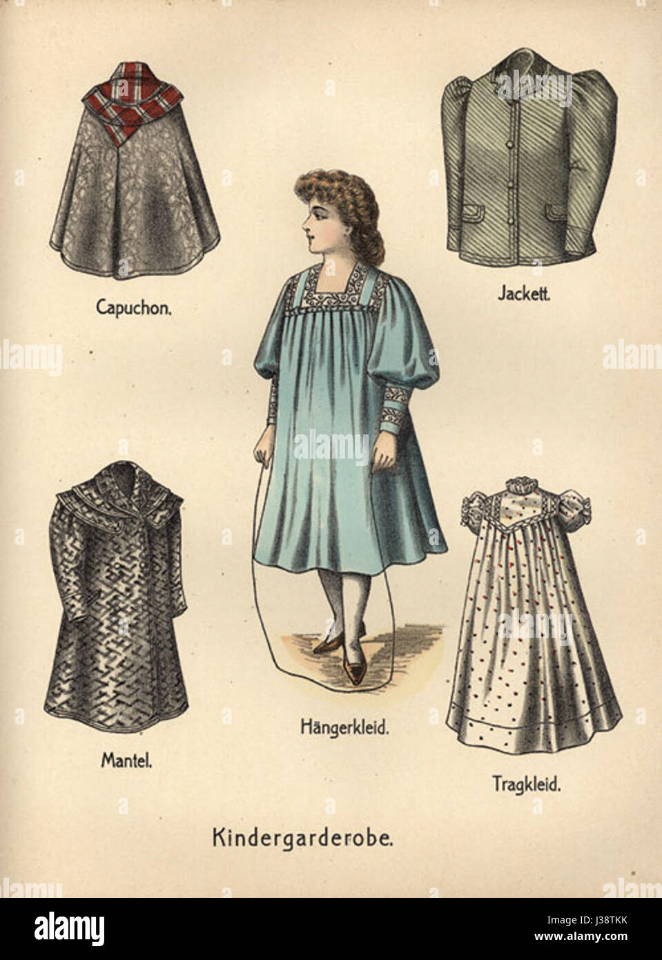 Cette image représente la mode des enfants d'environ 1910, mettant en valeur les styles vestimentaires typiques du début du XXe siècle. La mode reflète la modestie et la formalité de l'époque, avec des garçons et des filles vêtus de tenues, robes et costumes sur mesure. Banque D'Images