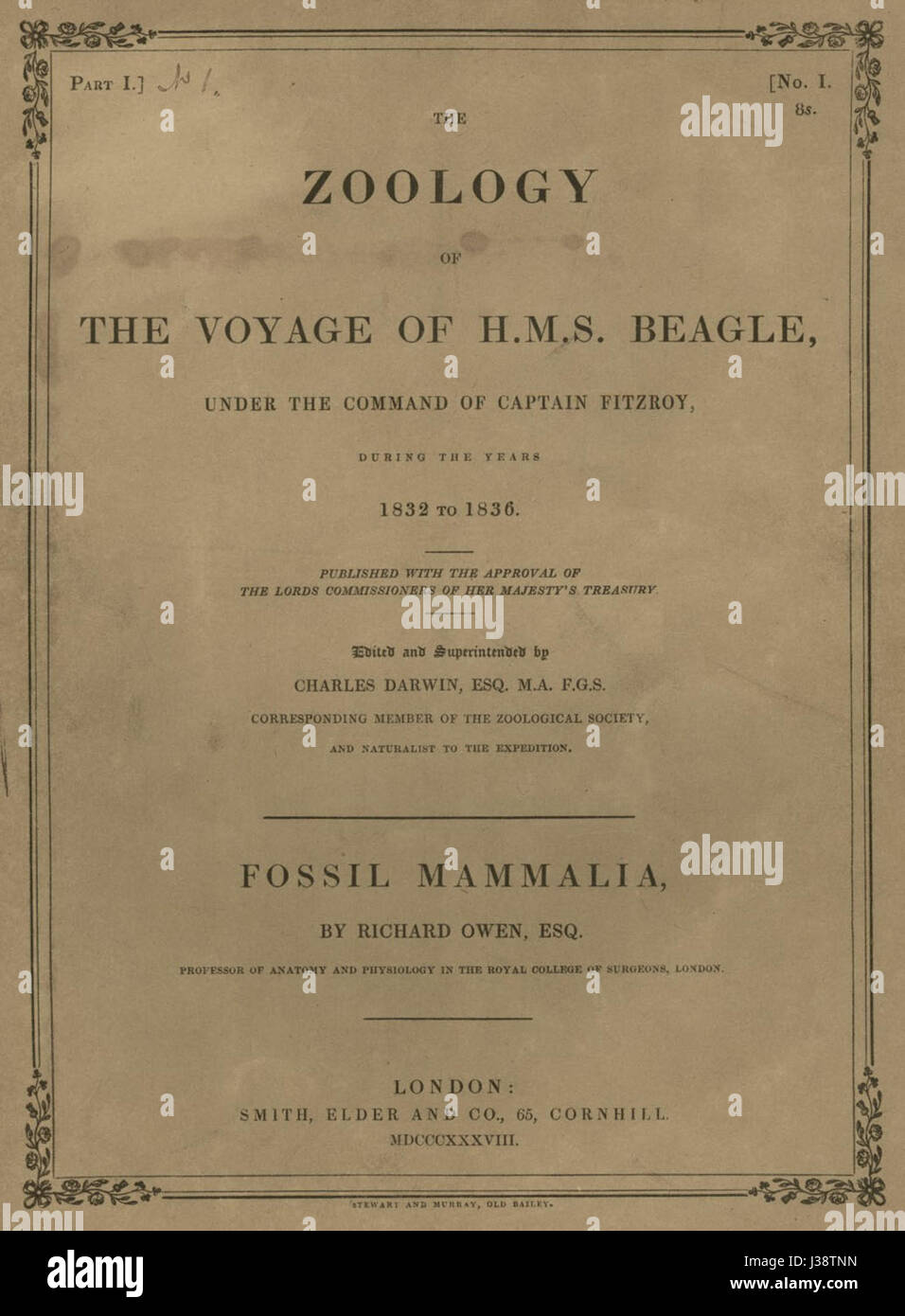 Darwin Zoologie du voyage de HMS. Bande de Beagle1 Teil1 1838 Banque D'Images
