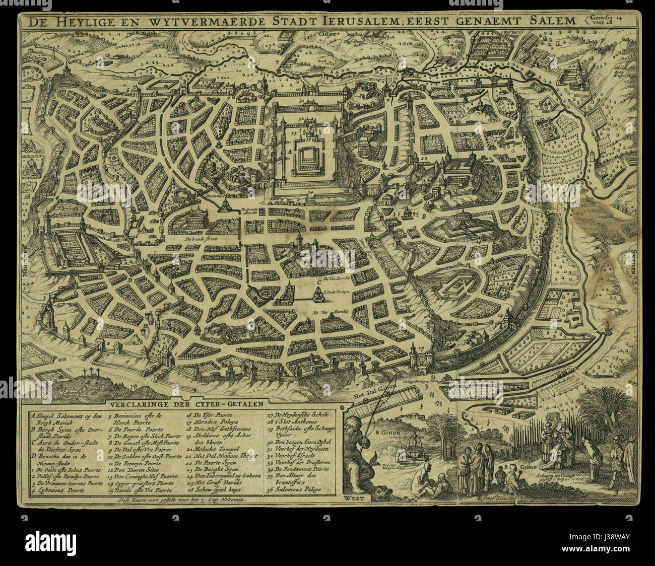 En wytvermaerde Heylige de Stadt Ierusalem, cette genaemt Salem Genèse 14 Vers 18 C.J. Visscher Excu 1643 Banque D'Images