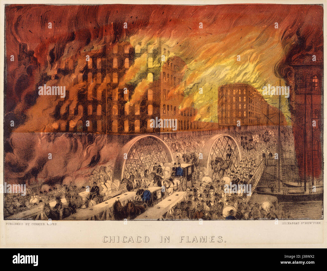 Chicago en flammes par Currier & Ives, 1871 Banque D'Images