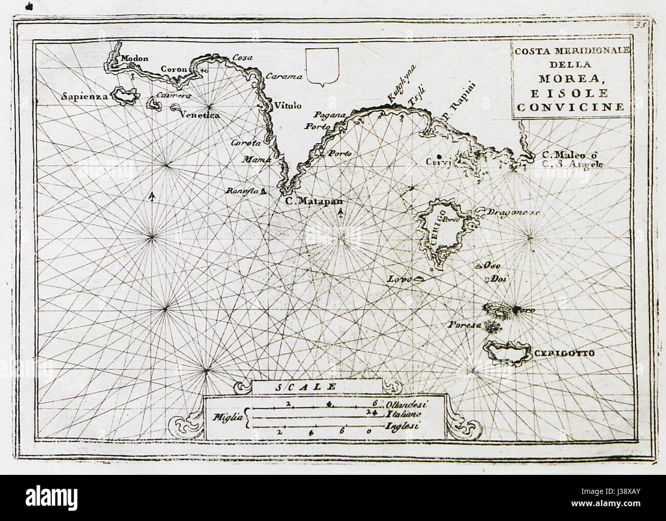 Costa Meridionale della Morea e Isole convicine Vincenzo Maria Coronelli 1708 Banque D'Images