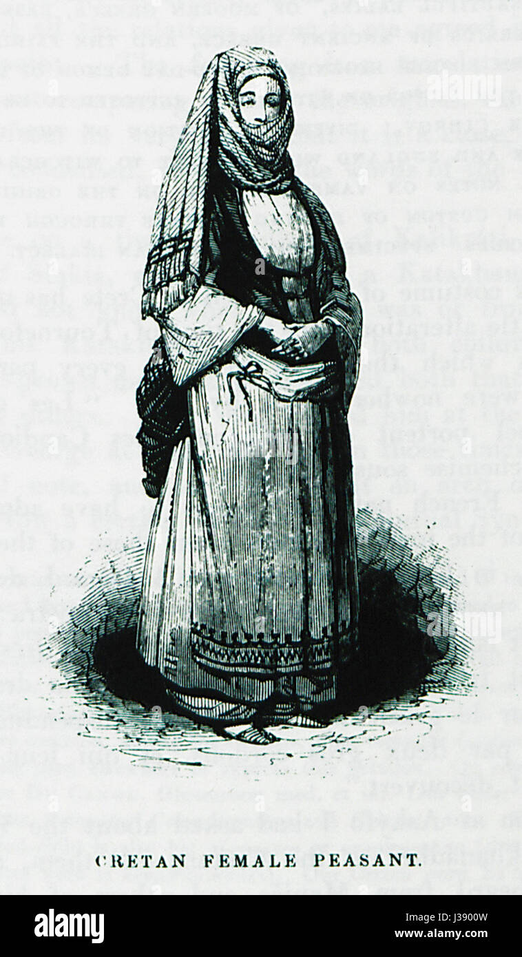 La peinture 'paysanne crétoise' de Robert Pashley, datée de 1837, représente une femme crétoise du début du XIXe siècle, reflétant la vie traditionnelle et les vêtements de la Grèce rurale pendant cette période. Banque D'Images