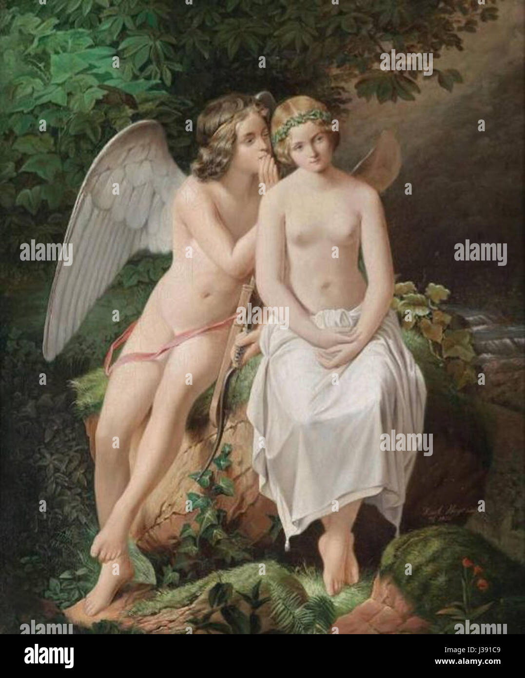Cupidon et Psyché est une célèbre histoire mythologique représentée dans l'art, souvent représentée à travers la sculpture et la peinture. Le mythe raconte l'amour entre le Dieu Cupidon et le psyché mortel, symbolisant les épreuves de l'amour et l'union éventuelle. Banque D'Images