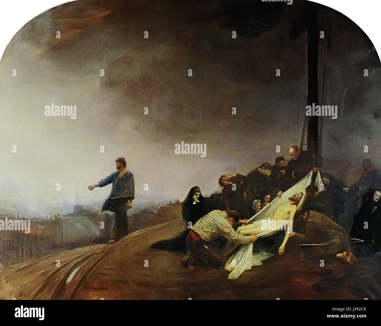 La « déposition » de Jean Beraud, peinte en 1892, représente une scène religieuse dramatique, en se concentrant sur le moment de la déposition du Christ sur la croix. Connu pour sa capacité à combiner réalisme et intensité émotionnelle, Beraud a capturé ce moment poignant de la tradition chrétienne. Banque D'Images