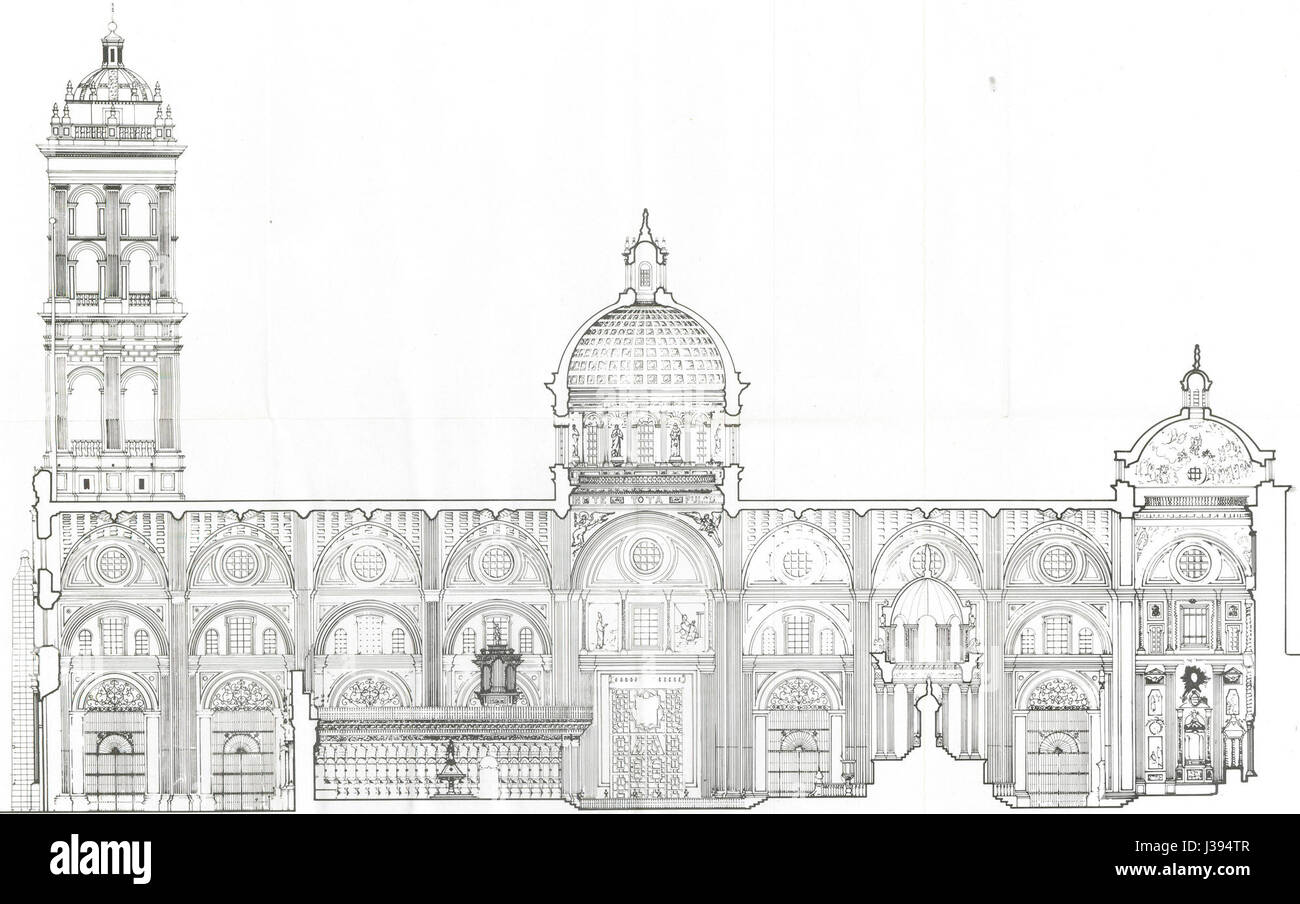 La Corte de la Catedral de Puebla fait référence à une section de la cathédrale de Puebla, au Mexique. Cette partie historique est importante pour sa conception architecturale et son rôle dans le patrimoine culturel et religieux de la région. Banque D'Images