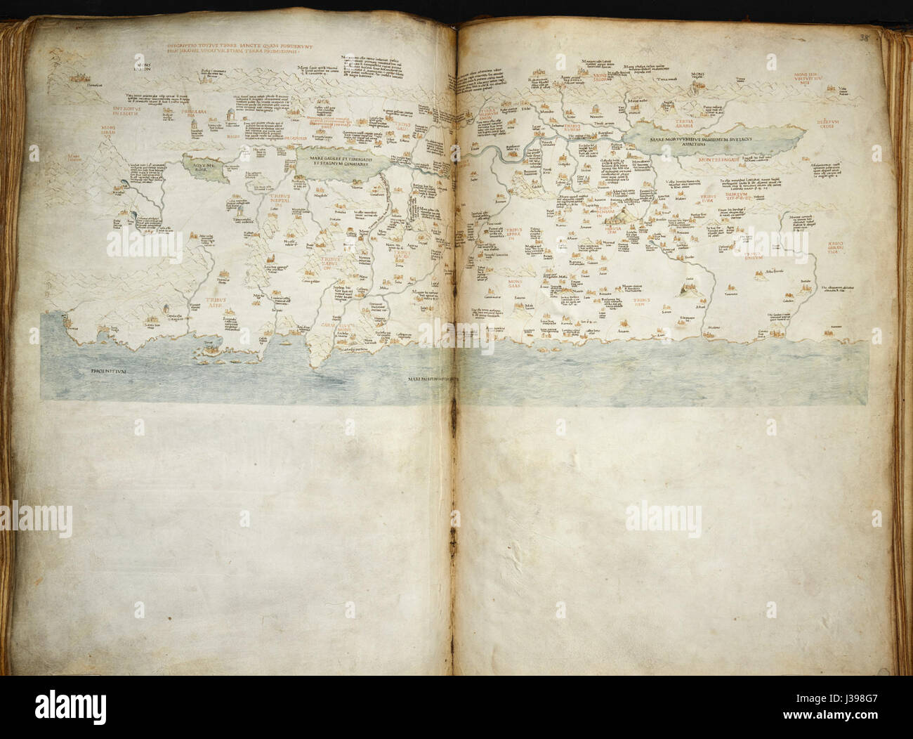 Descriptio totius Terre Sancte quam posiderunt filii Israhel Egerton (MS 73, f.38) Banque D'Images