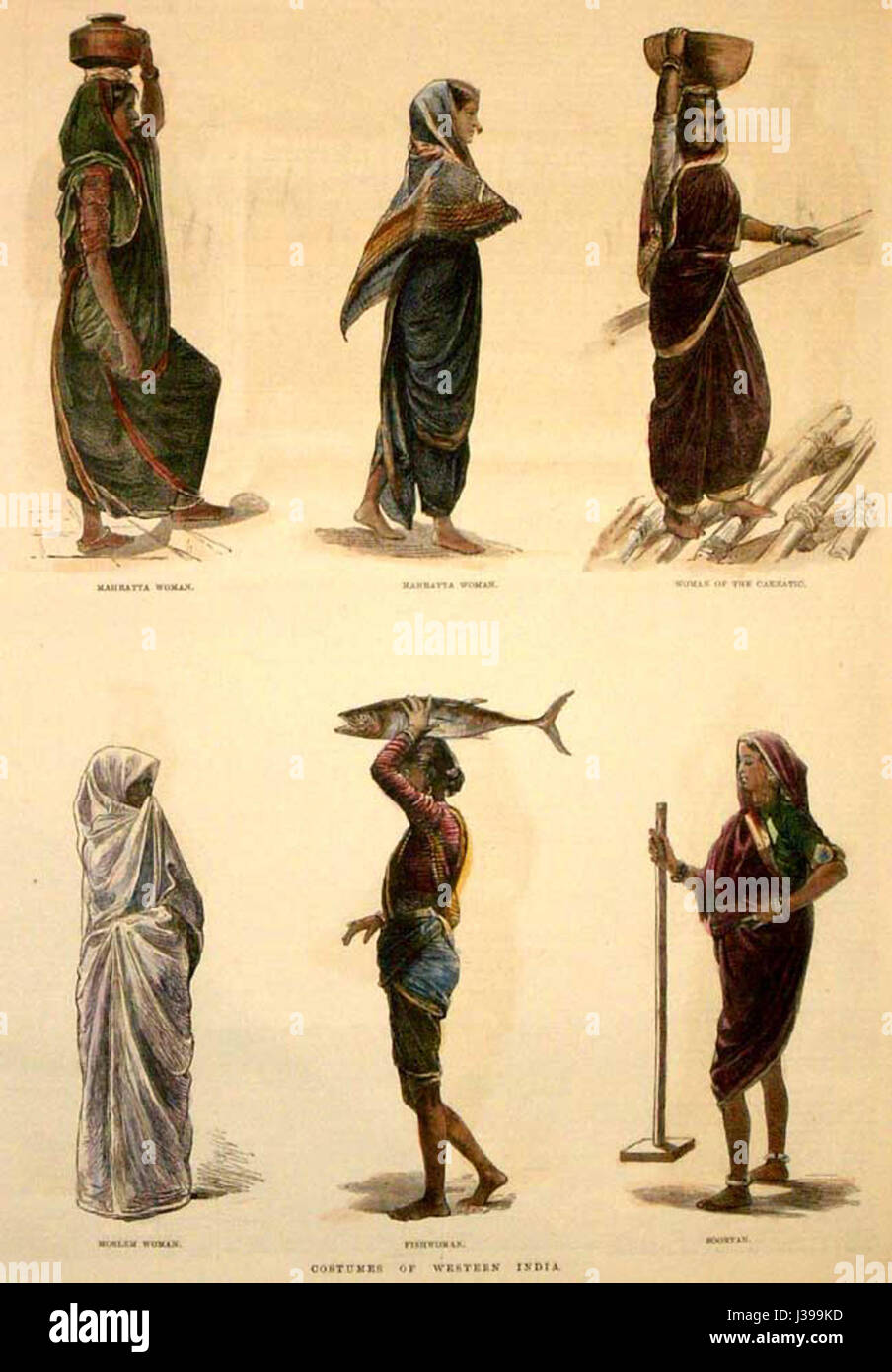 Les « costumes de l'Inde occidentale » mettent en valeur les vêtements traditionnels portés par divers groupes dans l'Inde occidentale, reflétant la diversité culturelle et l'histoire de la région. Ces vêtements intègrent souvent des textiles riches, des motifs complexes et des influences régionales. Banque D'Images