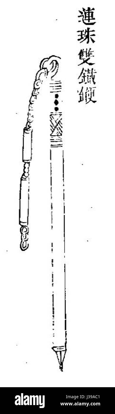 Le fléau chinois est un outil agricole traditionnel utilisé pour le battage du grain. Il se compose d'un arbre en bois avec une chaîne ou une corde attachée à un poids frappant. Cet outil fait partie de la culture agricole chinoise depuis des siècles, contribuant au processus de séparation du grain de ses enveloppes, et il reste un symbole des pratiques agricoles dans la Chine ancienne. Banque D'Images