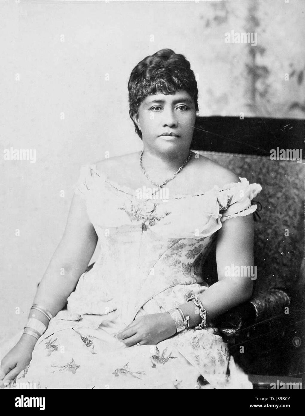 Il s'agit d'une image en noir et blanc de la princesse héritière Liliuokalani d'Hawaï, le dernier monarque du Royaume d'Hawaï, avant le renversement de la monarchie hawaïenne à la fin du XIXe siècle. Banque D'Images