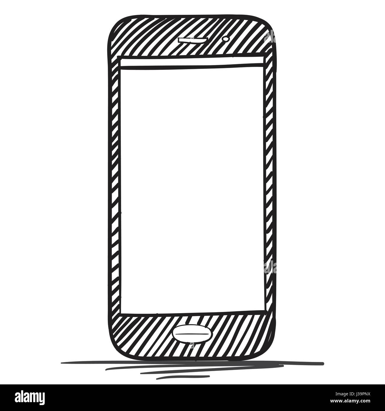 Téléphone mobile Hand Drawn Vector illustration isolé sur fond blanc. Illustration de Vecteur