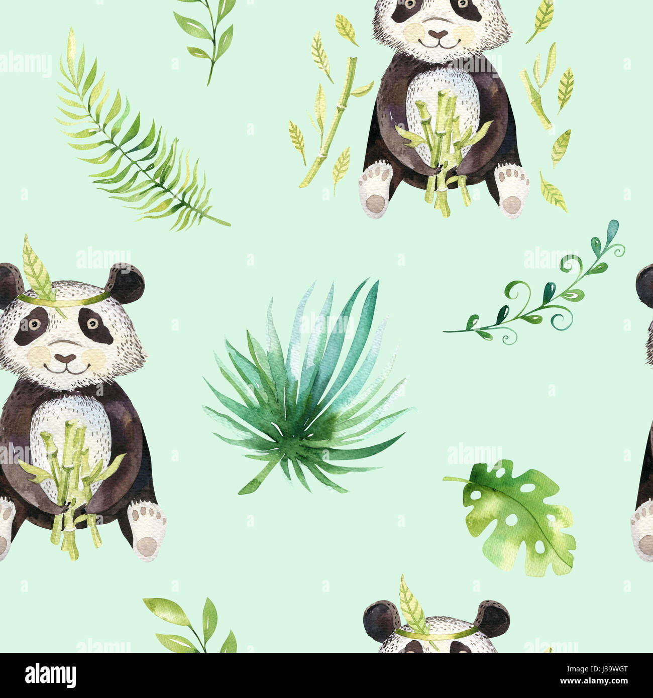 Bebes Animaux Isoles En Pepiniere Transparente Boho Aquarelle Dessin Tropical Tropical Enfant Mignon Dessin Panda Et Palmier Vert Tropique Illustration Texture Photo Stock Alamy