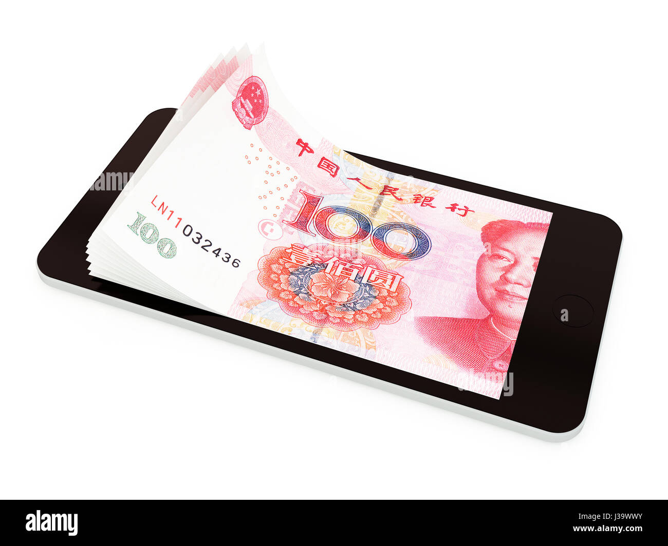 Paiement Mobile, transfert d'argent avec smart phone, yuan chinois. Rendu 3d illustration. Banque D'Images