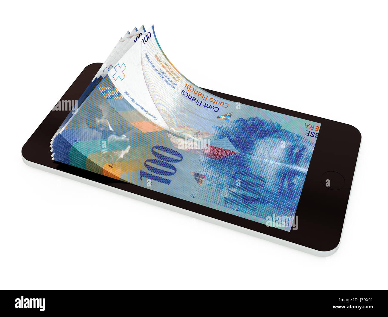 Paiement Mobile, transfert d'argent avec smart phone. Rendu 3d illustration. Banque D'Images