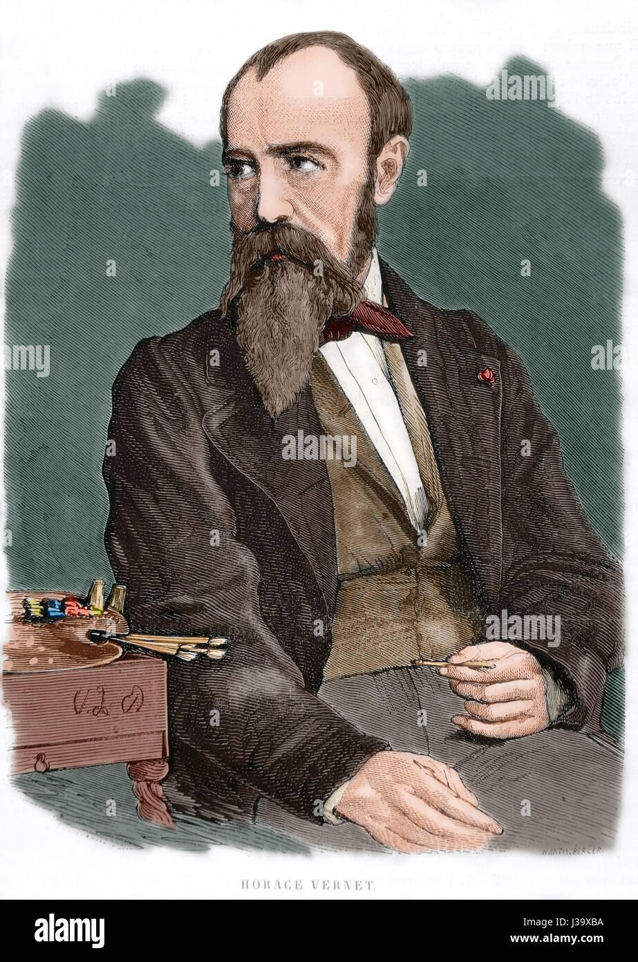Horace Vernet (1789-1863). Peintre de batailles, de portraits et de sujets  arabes orientaliste. Portrait. Gravure par Marta Berguer. 'L'Univers  illustre', 1862. De couleur Photo Stock - Alamy