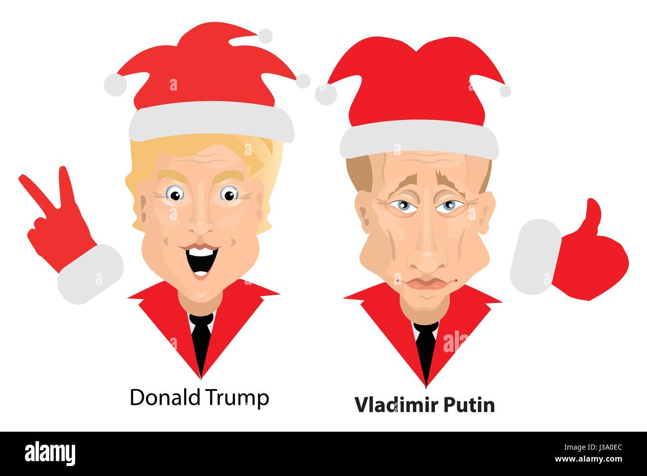 Donald Trump, président des États-Unis et de la Russie de Vladimir Poutine. Illustration pour votre conception. Dans red caps de bouffons. Illustration de Vecteur