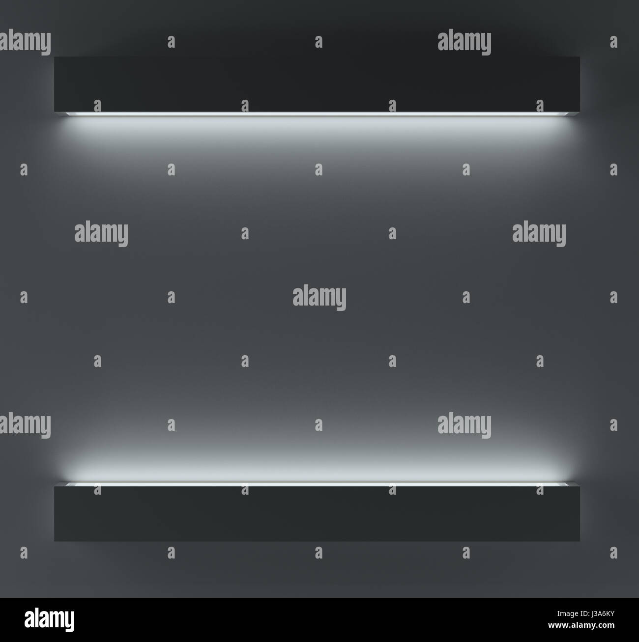 Lumineux luminaires sur un mur sombre, mettant en évidence une place pour une affiche. Le rendu 3D Banque D'Images