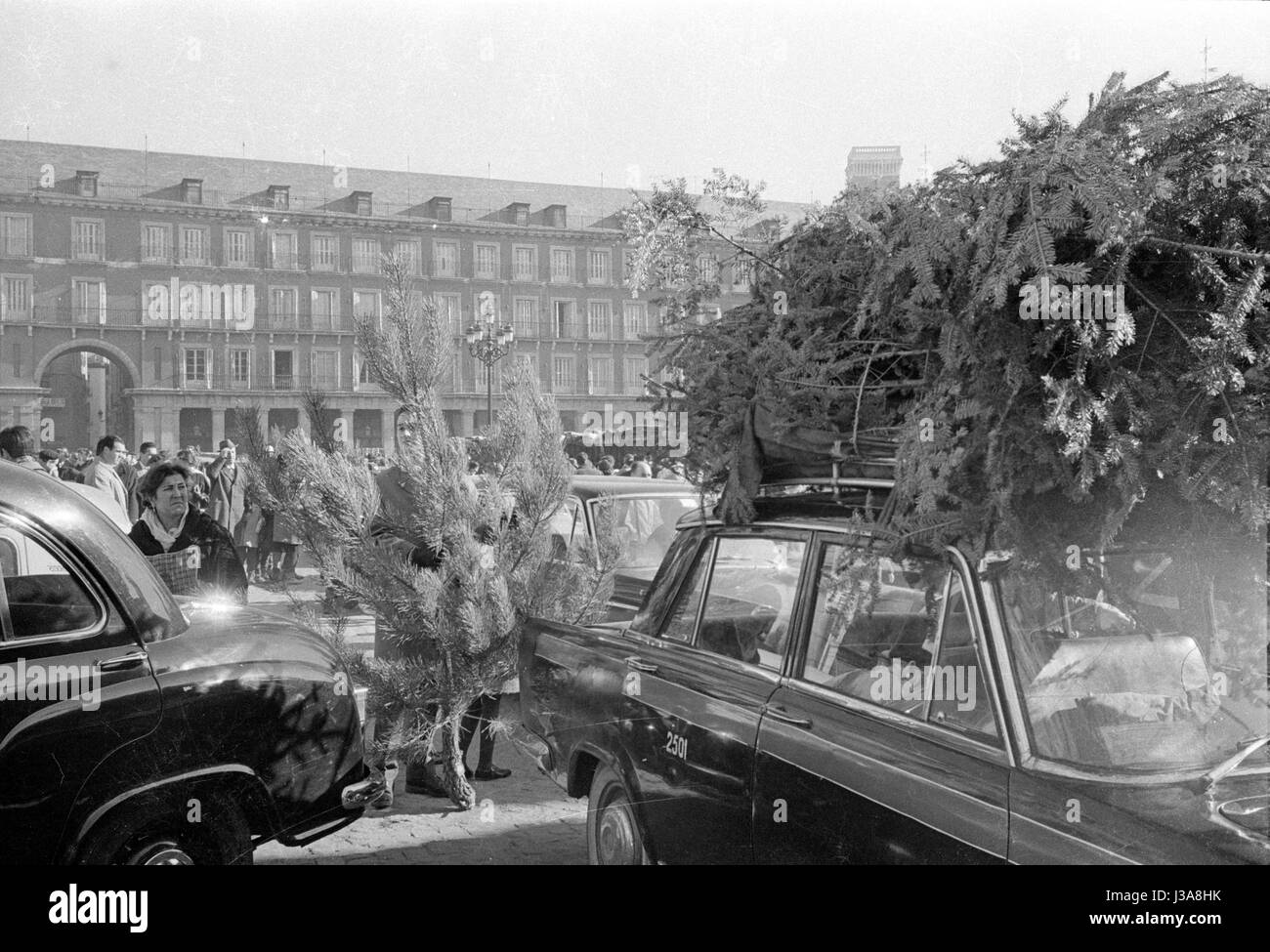 Marché de Noël à la Plaza Mayor à Madrid, 1963 Banque D'Images