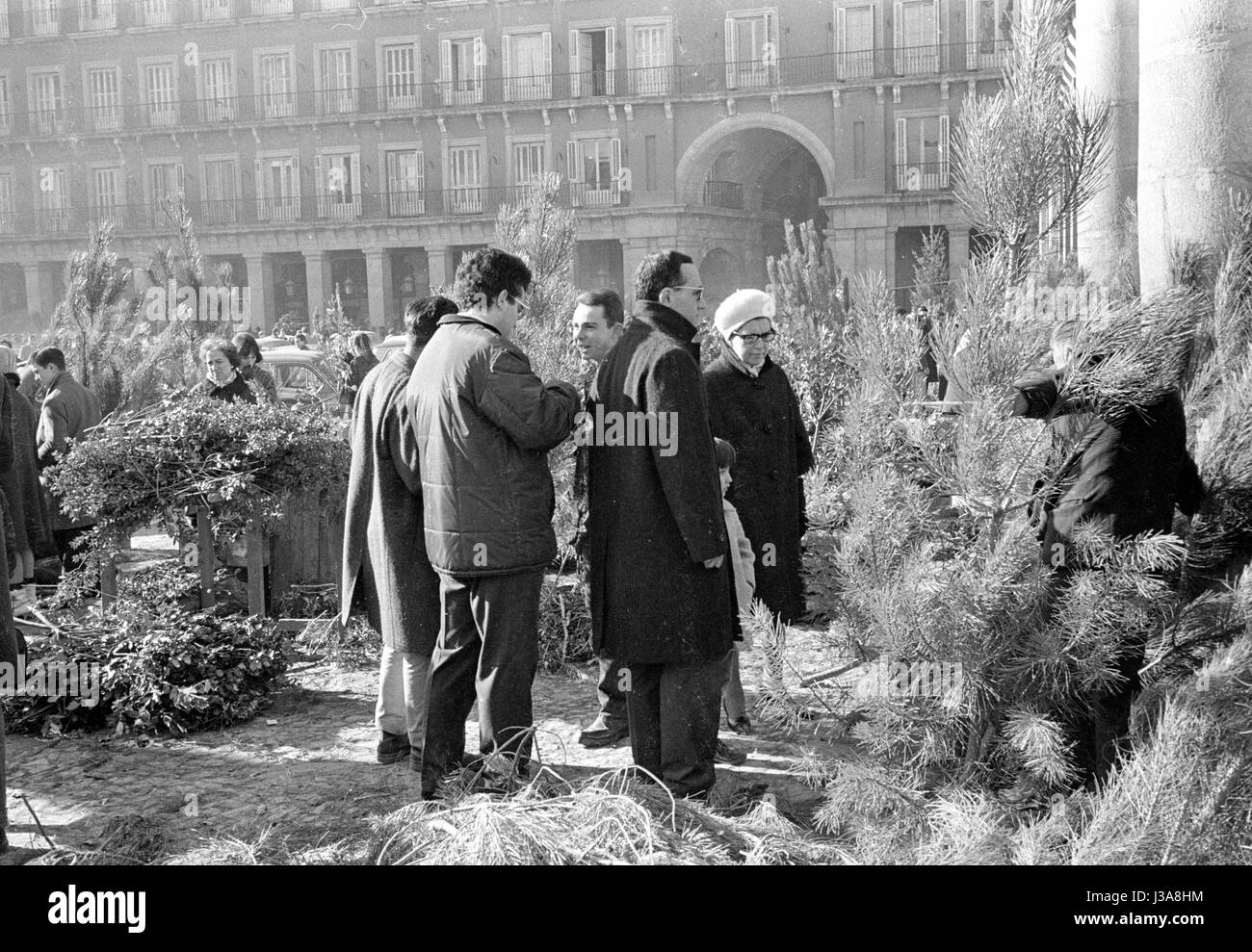 Marché de Noël à la Plaza Mayor à Madrid, 1963 Banque D'Images