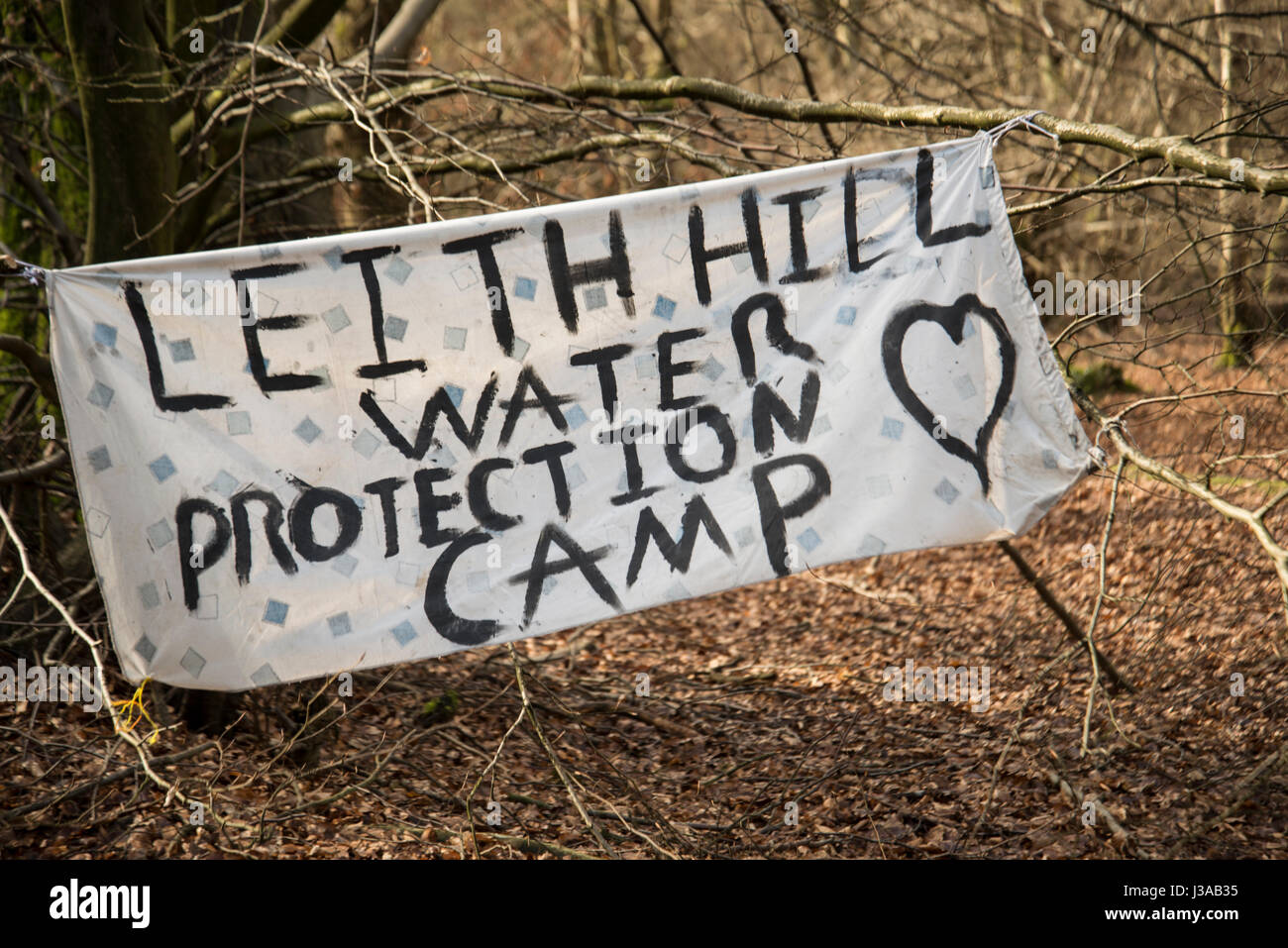L'extraction du pétrole et Camp de protestation de fracturation, Leith Hill, Surrey, UK. Mars, 2017 Banque D'Images