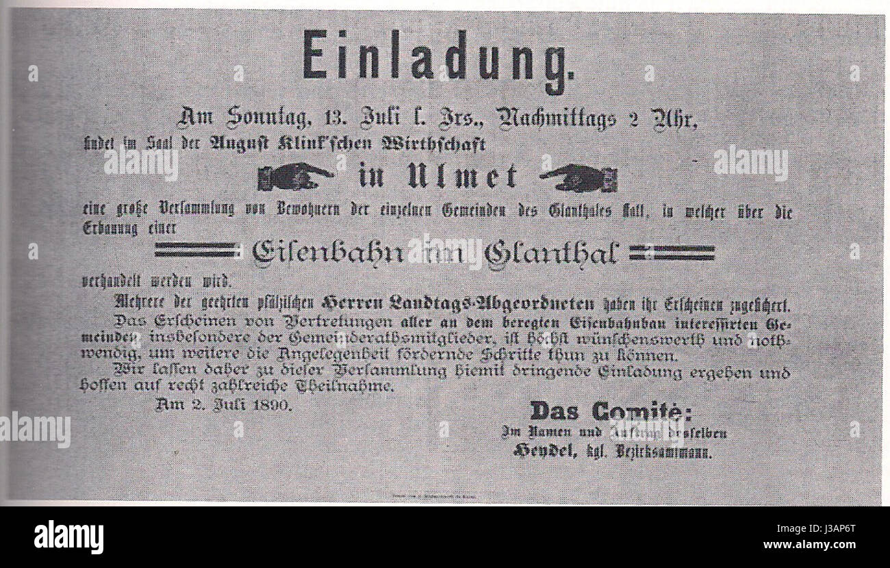 'Einladungulmet' semble être un titre d'invitation ou de document officiel, probablement d'origine européenne. Le terme se traduit par « invitation à rencontrer » en anglais, suggérant un événement ou un rassemblement formel. Son importance peut résider dans son contexte historique ou social. Banque D'Images