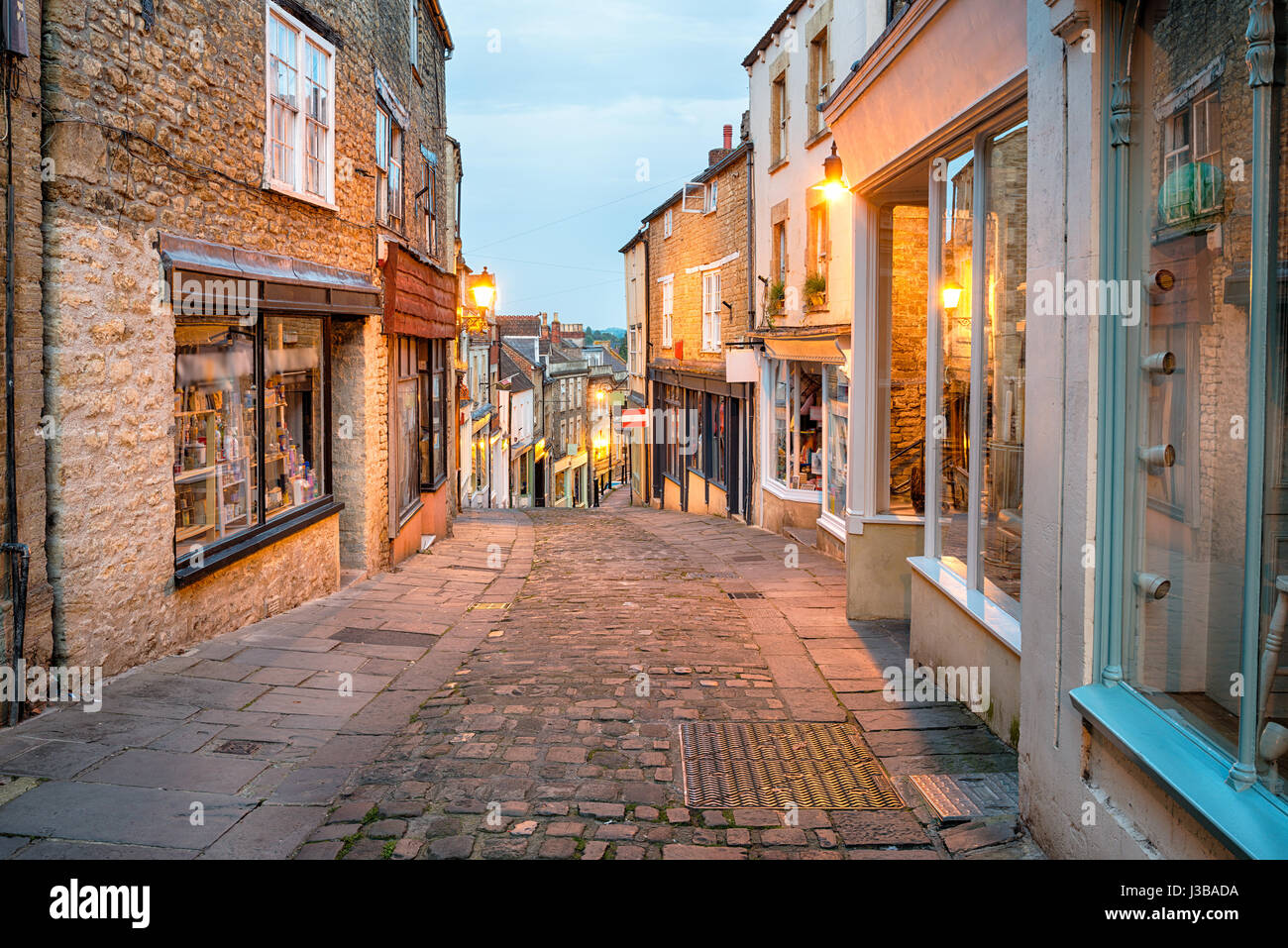 Rues pavées à Catherine Hill à Frome dans le Somerset Banque D'Images