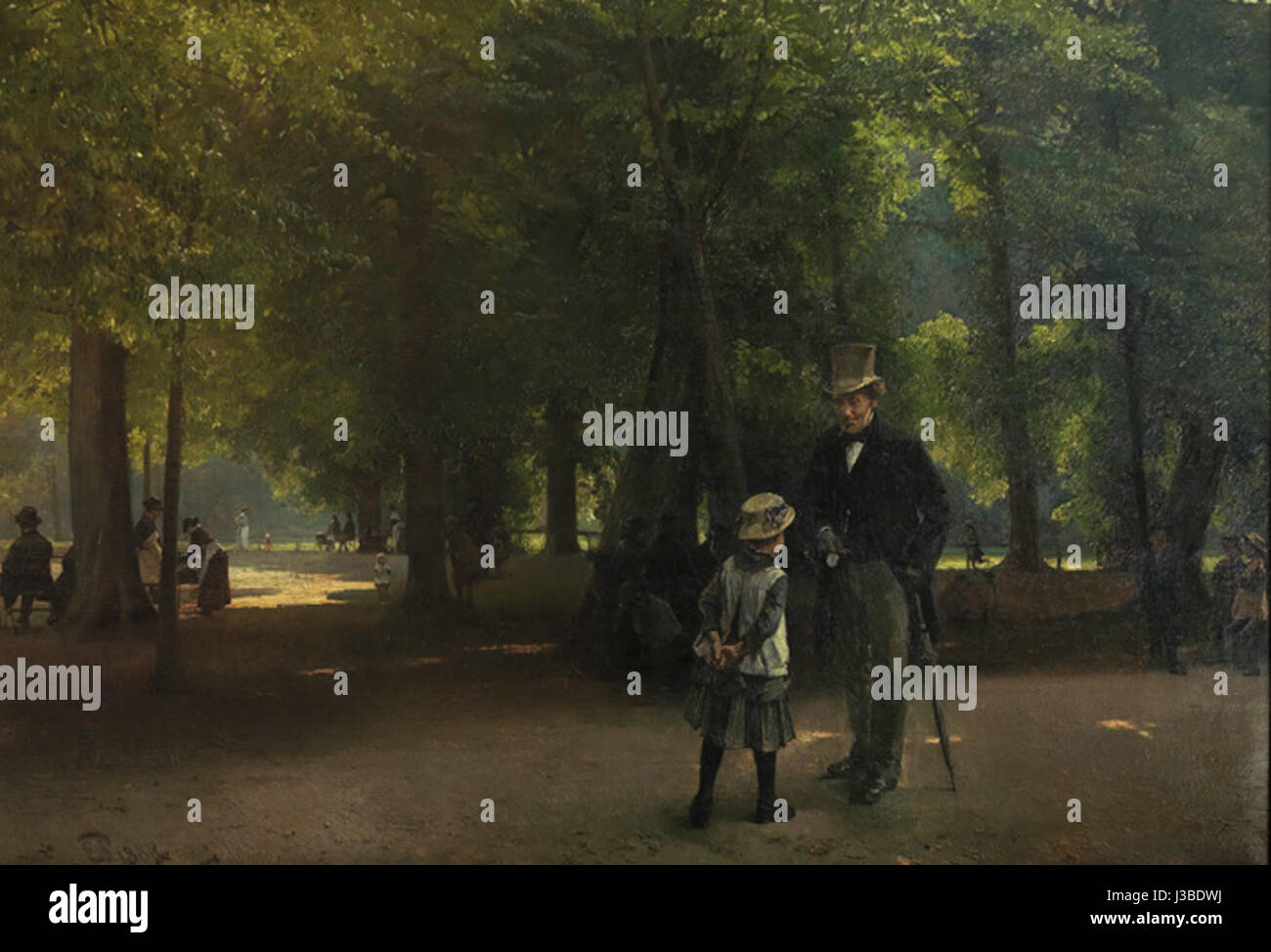 Le « Parti fra Kongens Have » d'Esvard Petersen est une œuvre d'art représentant une scène du jardin du Roi, reflétant le paysage danois et les traditions horticoles. L’œuvre met en valeur la beauté des jardins royaux. Banque D'Images