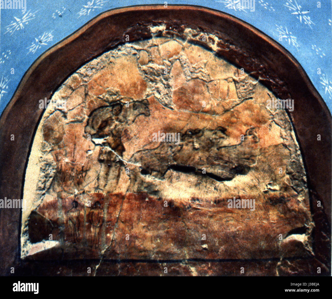 Le baptistère de Dura-Europos, situé en Syrie, est un site chrétien primitif célèbre pour ses fresques, y compris l'image du bon Pasteur. Ces œuvres chrétiennes primitives offrent un aperçu des pratiques religieuses du IIIe siècle. Banque D'Images