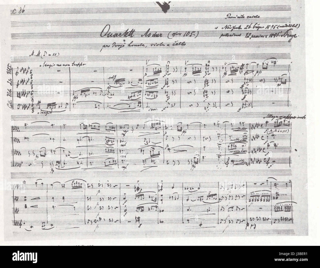 Le quatuor DvoÅ™Ã¡k est un quatuor à cordes composé par AntonÃ­n DvoÅ™Ã¡k, connu pour ses riches mélodies et ses profondes expressions émotionnelles. C'est l'une des œuvres clés du répertoire de musique de chambre de DvoÅ™Ã¡k, mêlant des éléments folkloriques au style classique. Banque D'Images