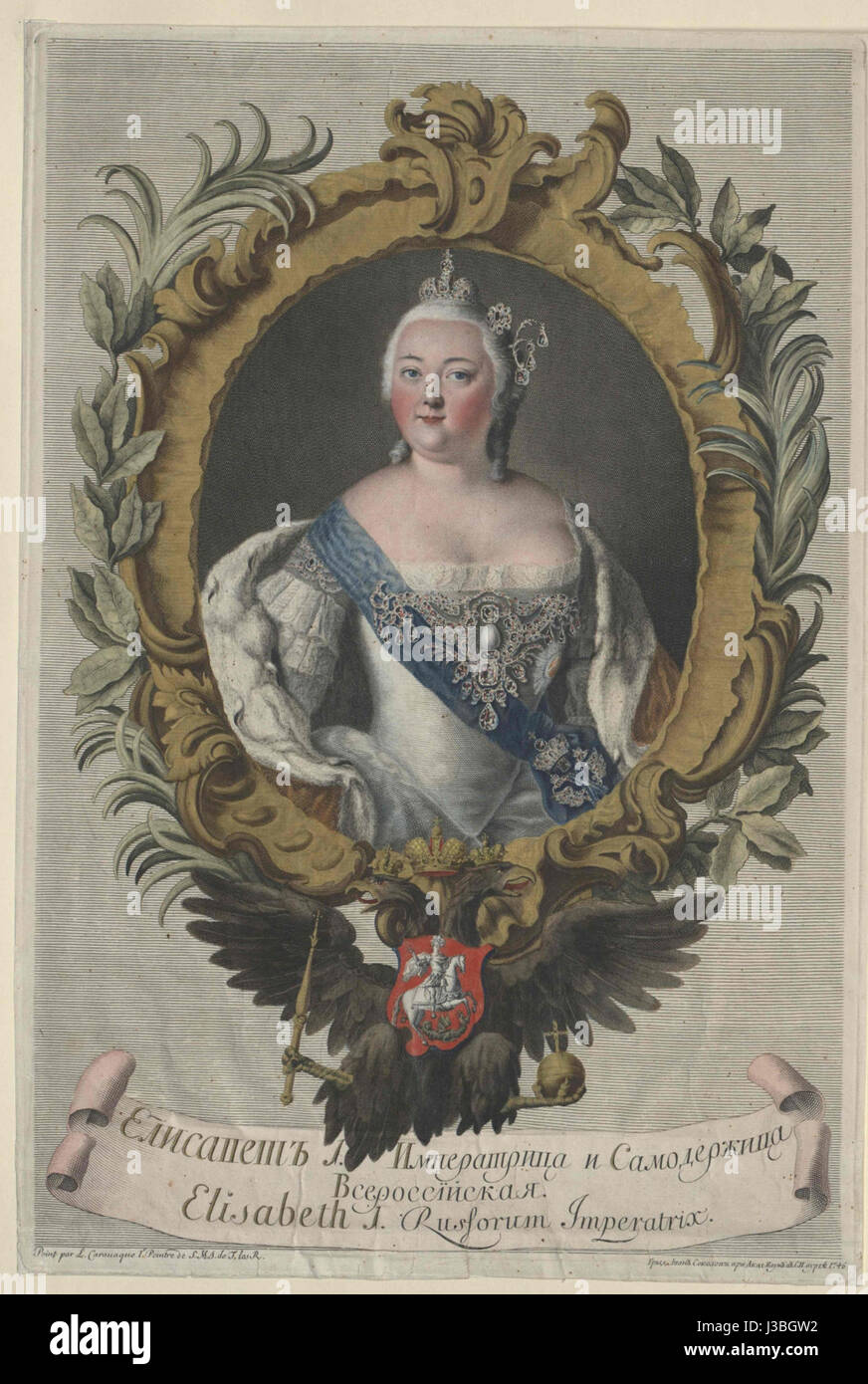 Elizabeth de Russie après gravure Caravaque par I.Sokolov Banque D'Images