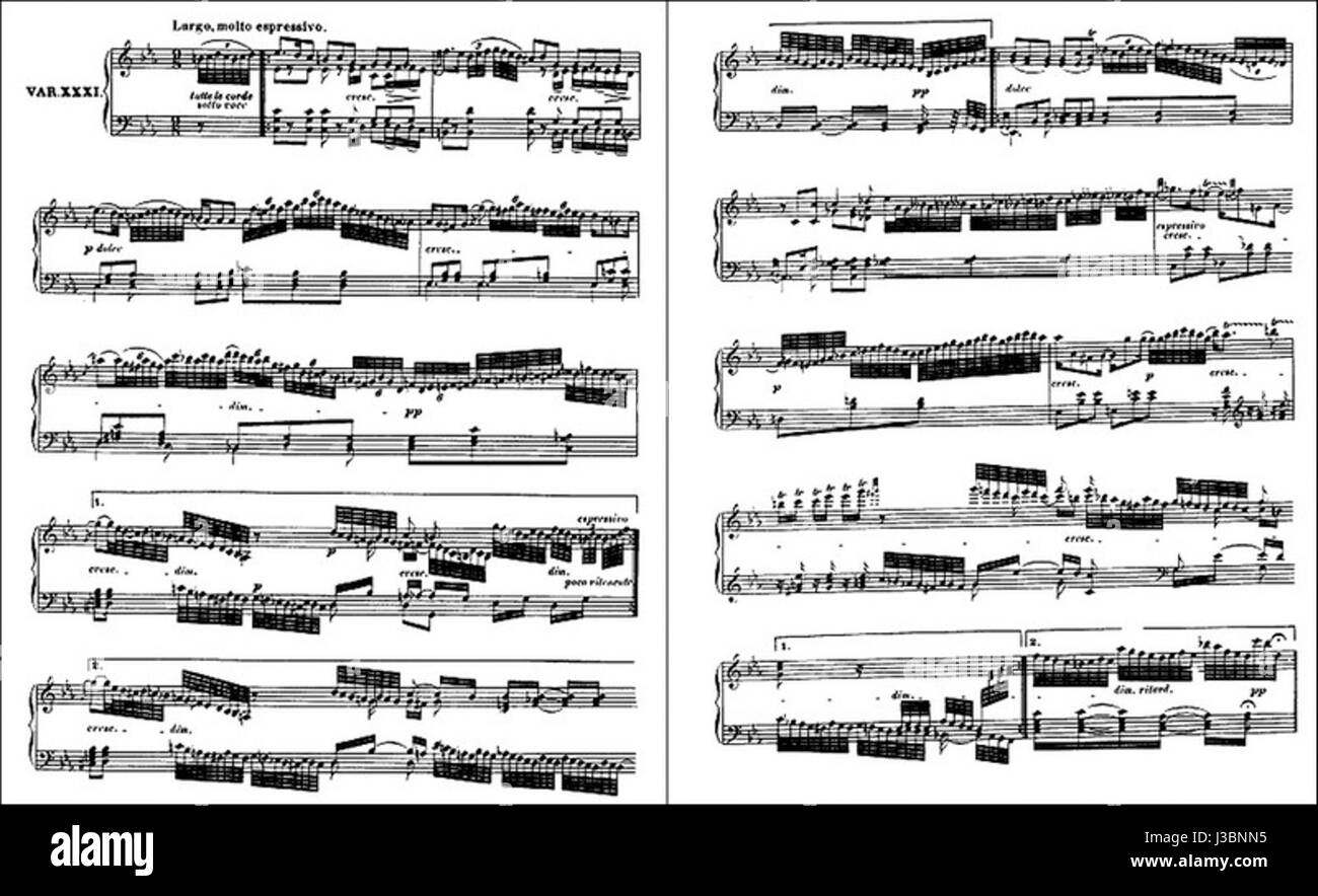 Il s'agit d'une version complète de 'Diabelli variation 31', composée par Ludwig van Beethoven. L'œuvre fait partie de l'ensemble de 33 variations sur une valse de Beethoven par Anton Diabelli, mettant en valeur sa créativité et sa maîtrise de la forme de variation. Banque D'Images