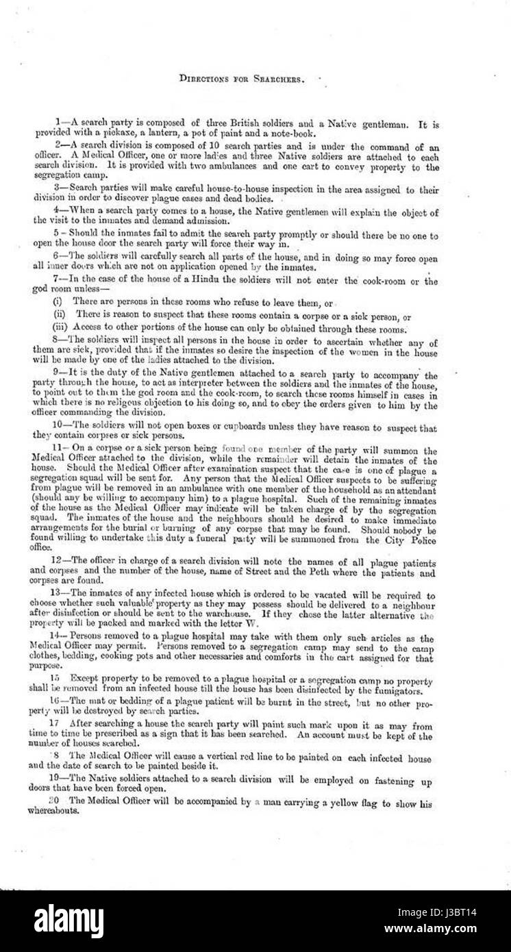 Ce document fournit des instructions aux personnes qui cherchent des renseignements sur l'éclosion de peste des Punes en 1897. La peste, l'un des événements importants de l'histoire indienne, a touché de nombreuses personnes à Pune et a fait partie d'une épidémie plus importante de peste bubonique dans l'Inde sous domination britannique à la fin du XIXe siècle. Banque D'Images