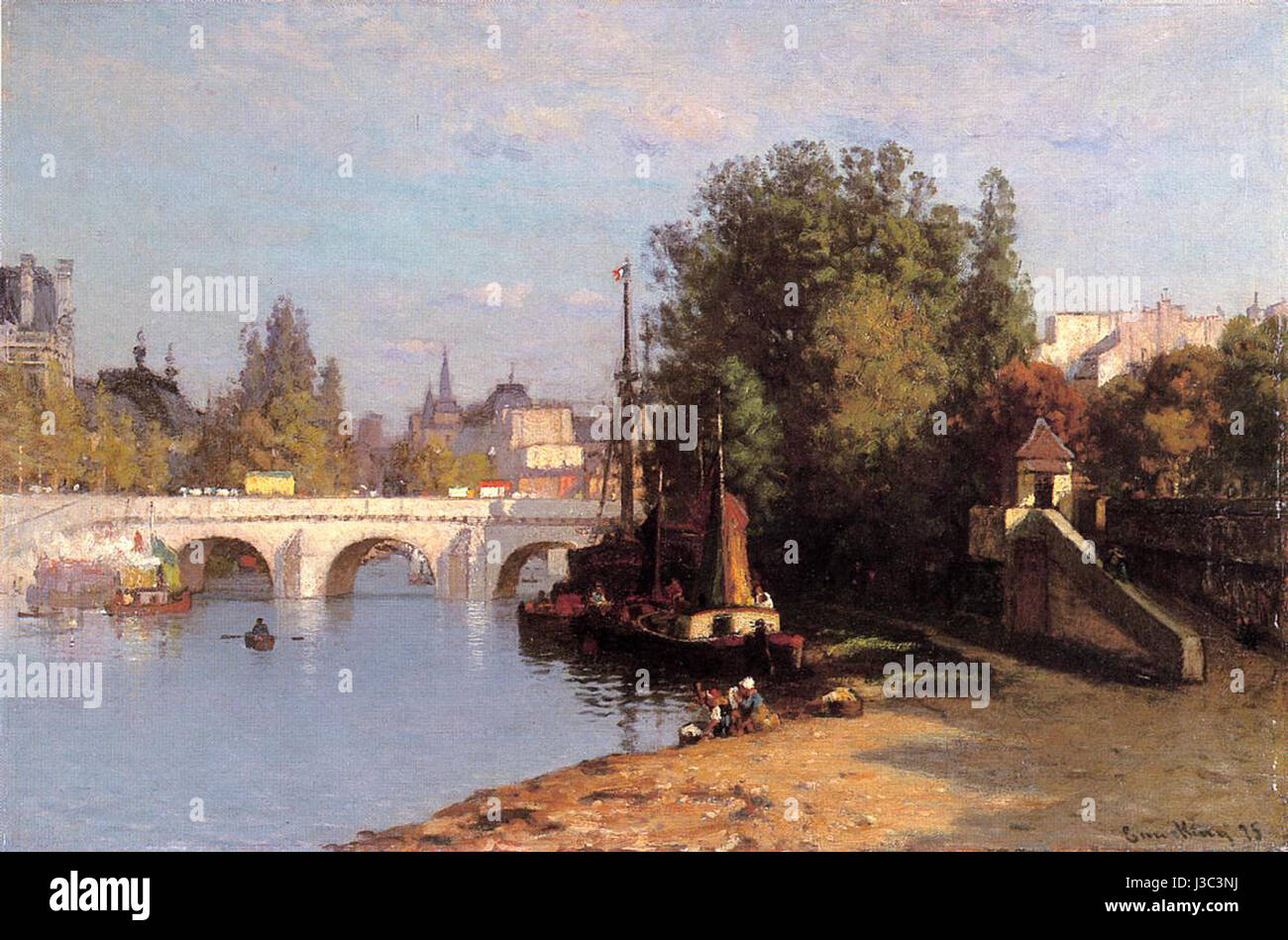 John Joseph Enneking était un artiste américain connu pour ses œuvres sur le Pont des Arts à Paris. Ses peintures représentaient souvent les ponts et les rivières de Paris, capturant les monuments emblématiques de la ville et son atmosphère romantique. Banque D'Images