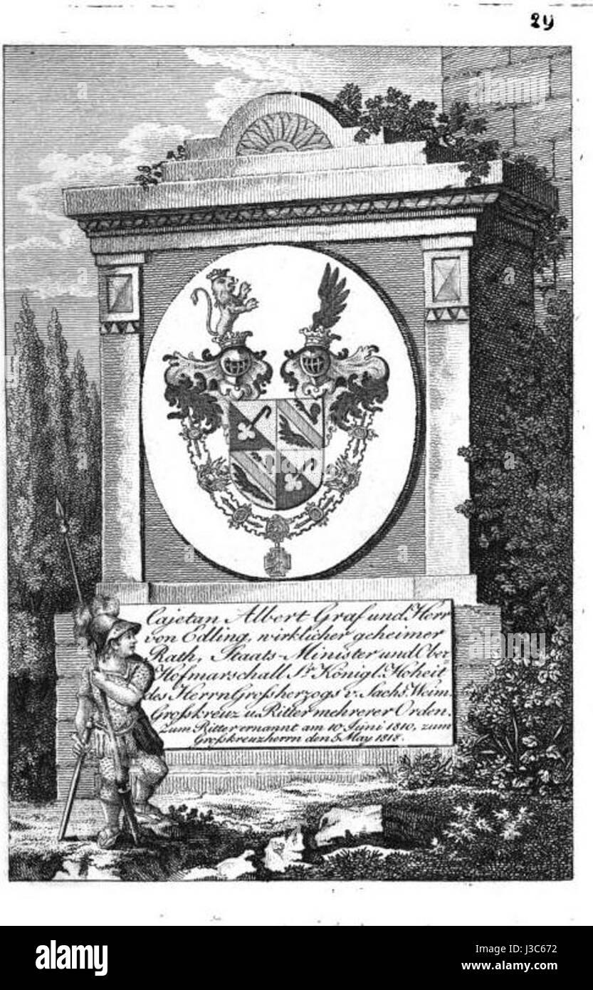 Une référence à un individu, peut-être historique, nommé Edling Cajetan, associé au CoA (armoiries), suggérant un lien avec l'héraldique ou la lignée noble. Banque D'Images