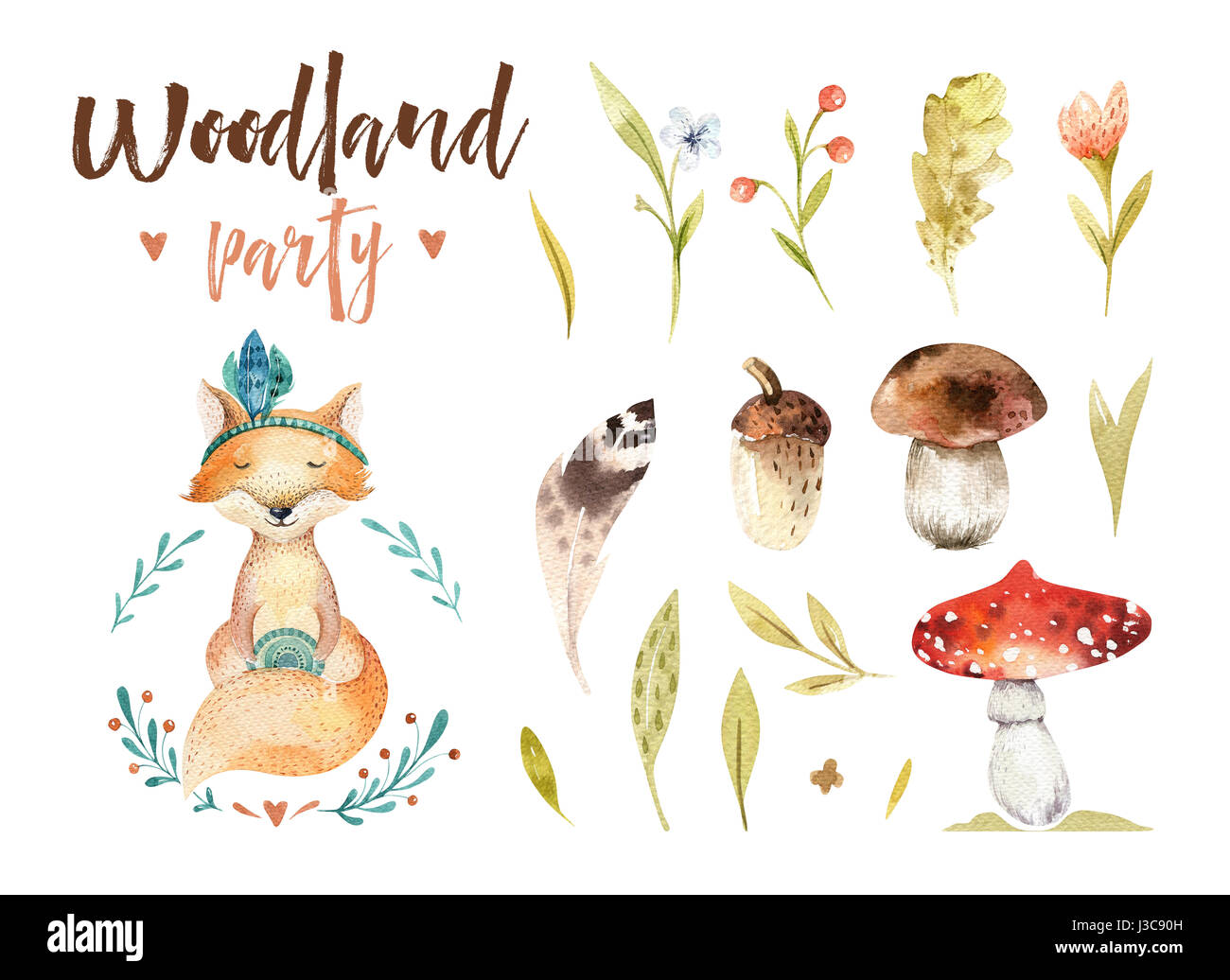 Cute baby nursery animale fox illustration isolé pour les enfants. Boho aquarelle aquarelle, dessin de la forêt image bois parfait pour l'affiche de la pépinière Banque D'Images