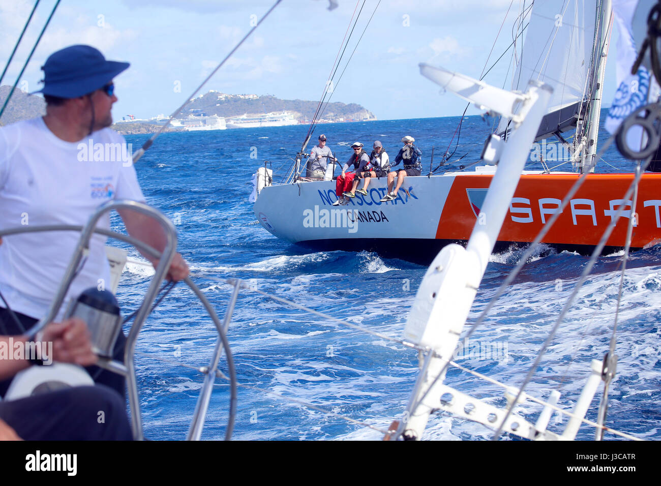 Spartan Ocean Racing un Challenger Whitbread 60 voilier de course au large de Saint Martin au cours de la Caraïbes Antigua 2017 RORC 600 Banque D'Images