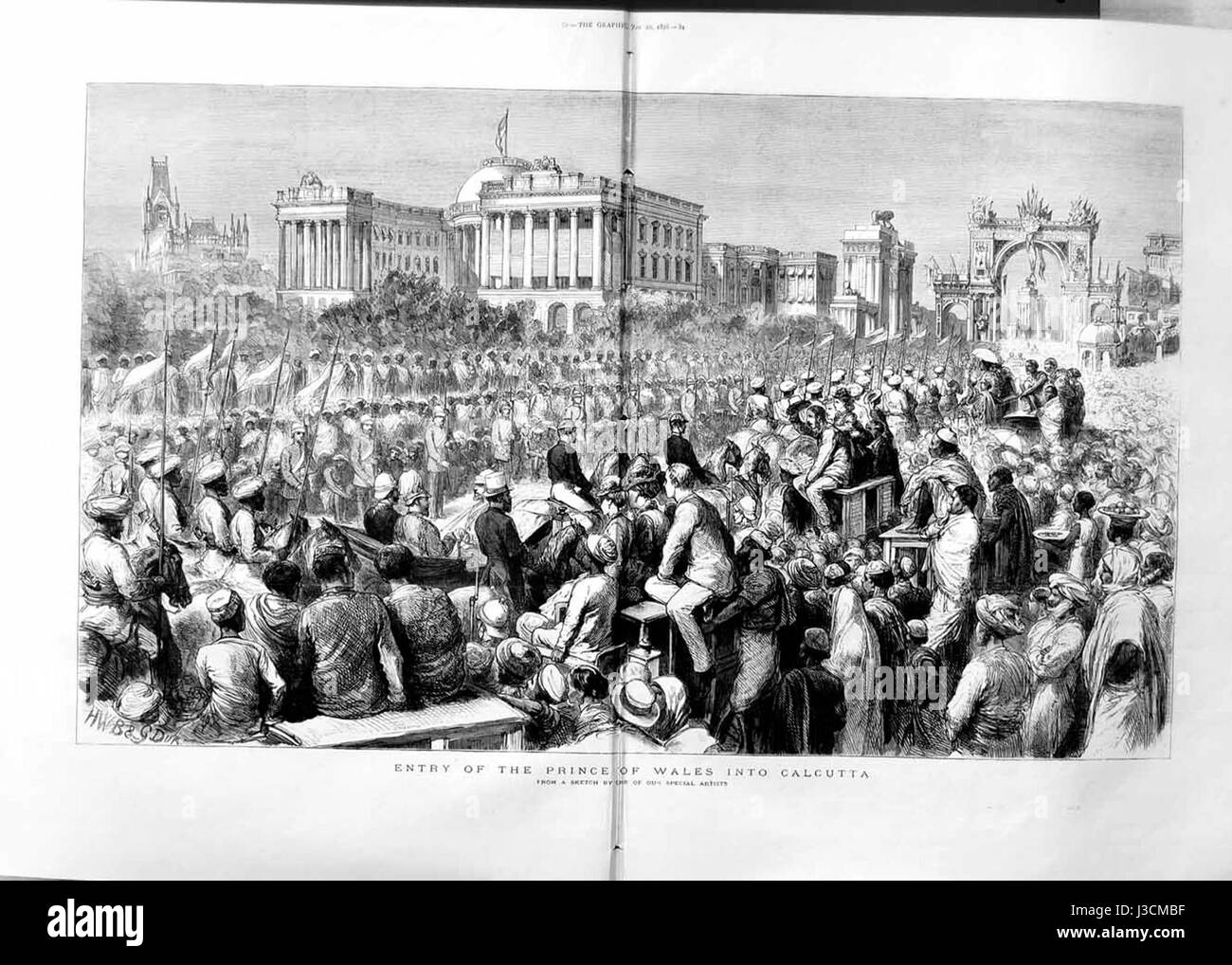 L'événement historique de l'entrée du prince de Galles à Calcutta, en Inde, marquant un moment important dans l'histoire coloniale britannique et les visites royales en Inde. Banque D'Images