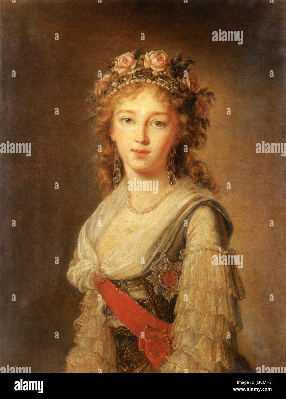 Elizabeth Alexeievna avec des roses par Anonyme (1795), Tsarskoe Selo Banque D'Images