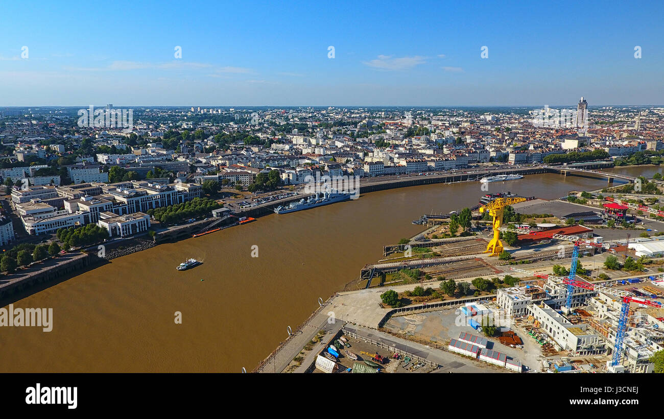 Vue aérienne de la ville de Nantes, Loire-Atlantique (France) . Les balles d'un drone. Banque D'Images