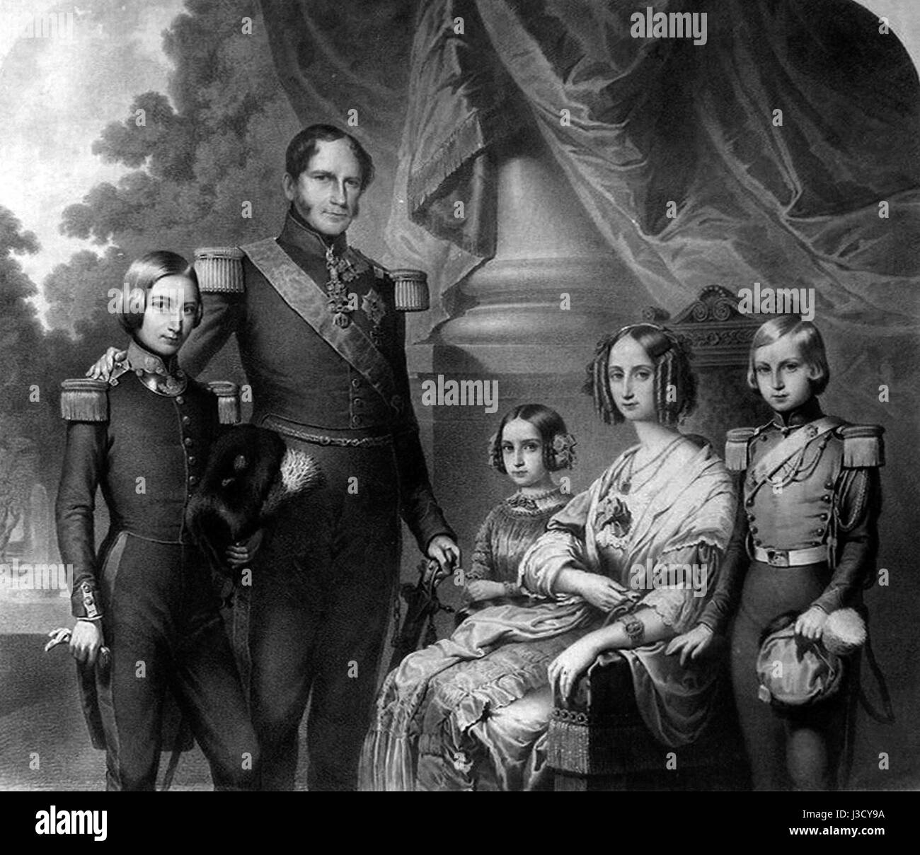 Ce dessin représente la famille du roi Léopold Ier de Belgique, offrant une représentation visuelle historique de la famille royale belge au XIXe siècle. Banque D'Images