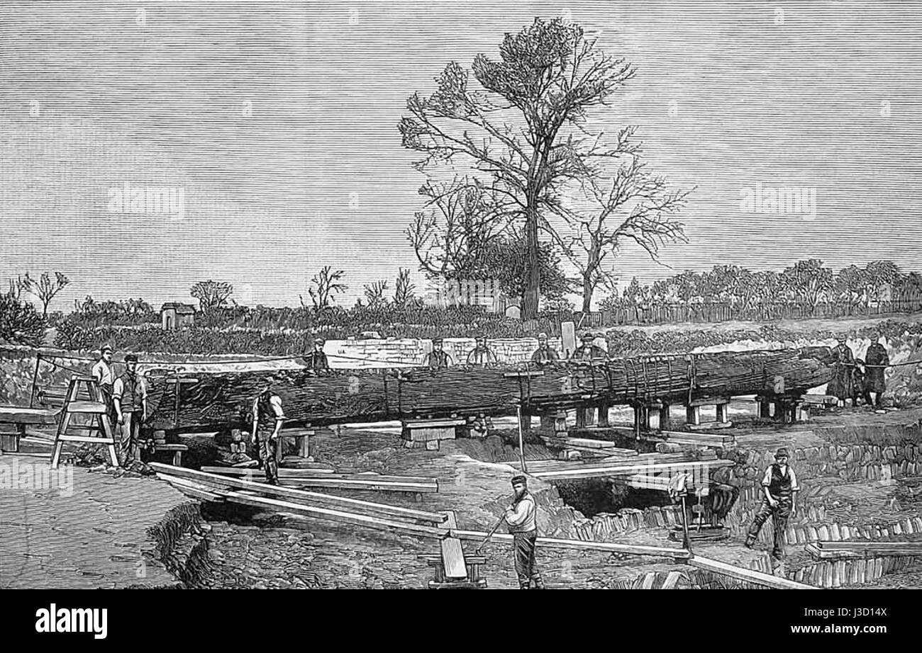 La découverte d'un bateau à bois à Brigg en 1886 est une découverte archéologique importante, éclairant sur les premières méthodes de transport et les embarcations utilisées par les civilisations anciennes. Banque D'Images