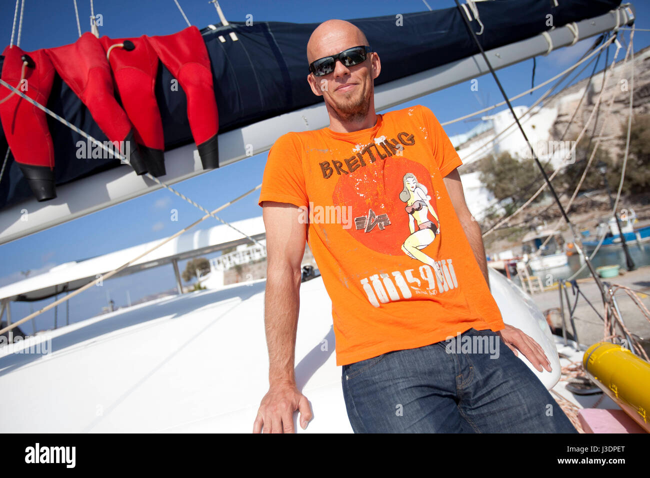 Détenteur du record du monde d'apnée à Herbert Nitsch le camp de formation à Santorin, Grèce Banque D'Images