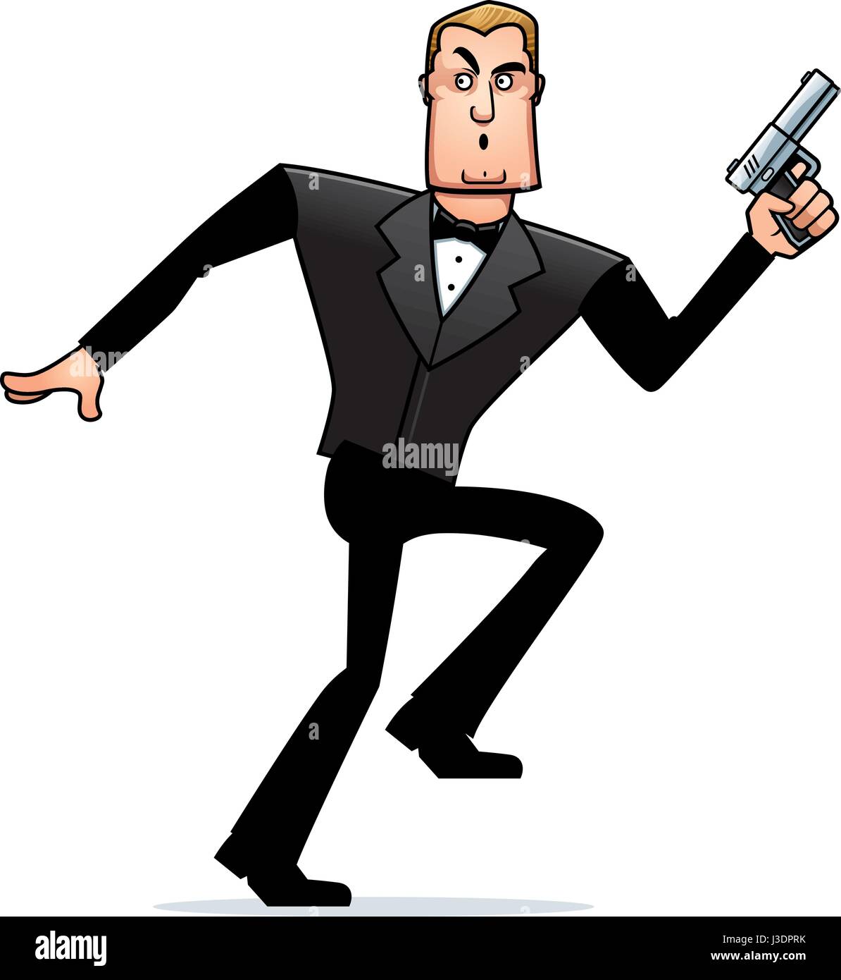 Illustration d'une caricature d'un espion dans un smoking furtivement. Illustration de Vecteur