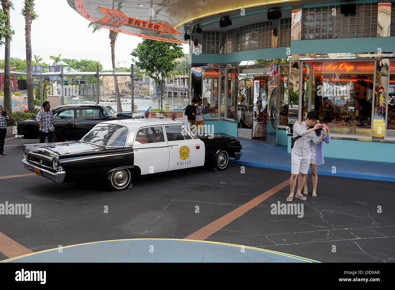 Singapour, République de Singapour, en Asie, Restaurant américain à l'Universal Studios sur Sentosa Banque D'Images