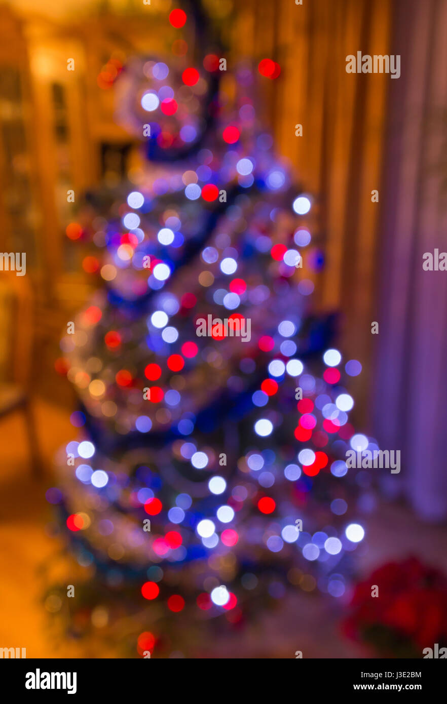 Vue brouillée d'un éclairage sur arbre de Noël Banque D'Images